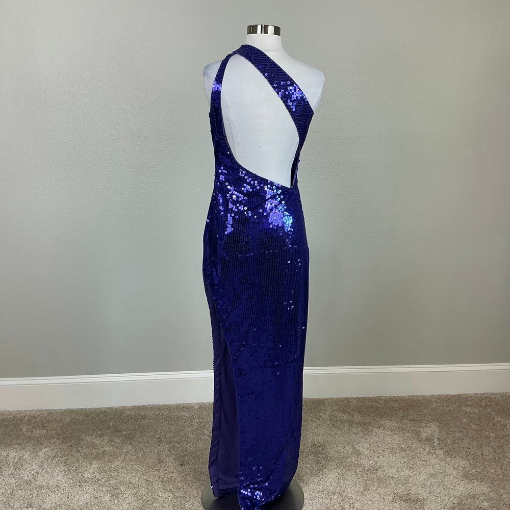 Mac Duggal 10905 Sequined Backless Long Column Evening Gown Purple Size 4 Dress - Picture 3 of 12